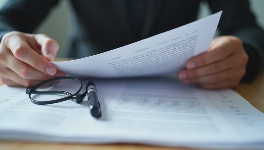 A close-up documentary photo of hands flipping through a thick stack of dense, legal-looking workplace documents.
