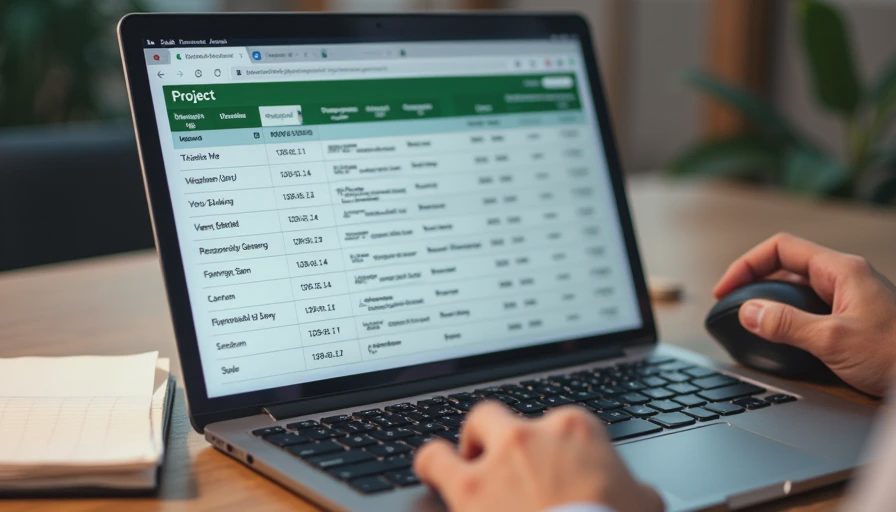 A documentary-style photo of a laptop displaying a centralized decision log spreadsheet with rows of past meeting choices.