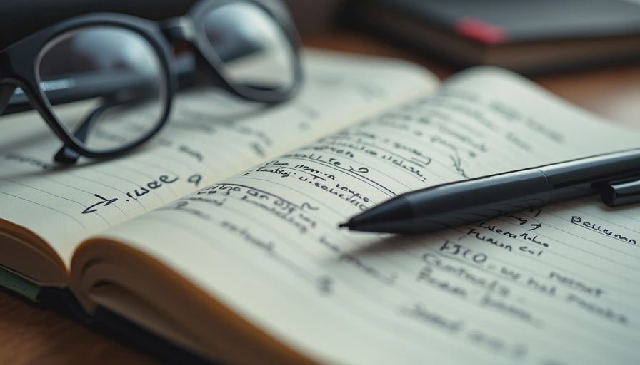A close-up documentary photo of a messy notepad filled with chaotic brain-dumped notes and a pen on a desk.