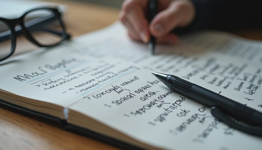 A close-up documentary photo of a messy notepad filled with chaotic handwritten project notes and a pen.