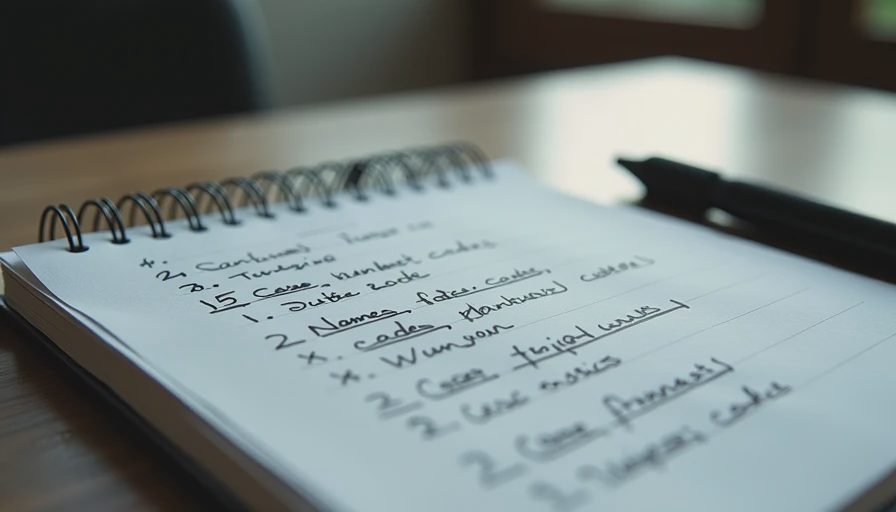 A documentary-style photo of a handwritten checklist on a notebook, outlining workplace privacy and sanitization rules.